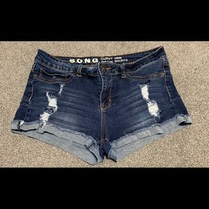 S.O.N.G. Denim Curvy Roll Fray MidRise Stretch Shorts Sz 15/32